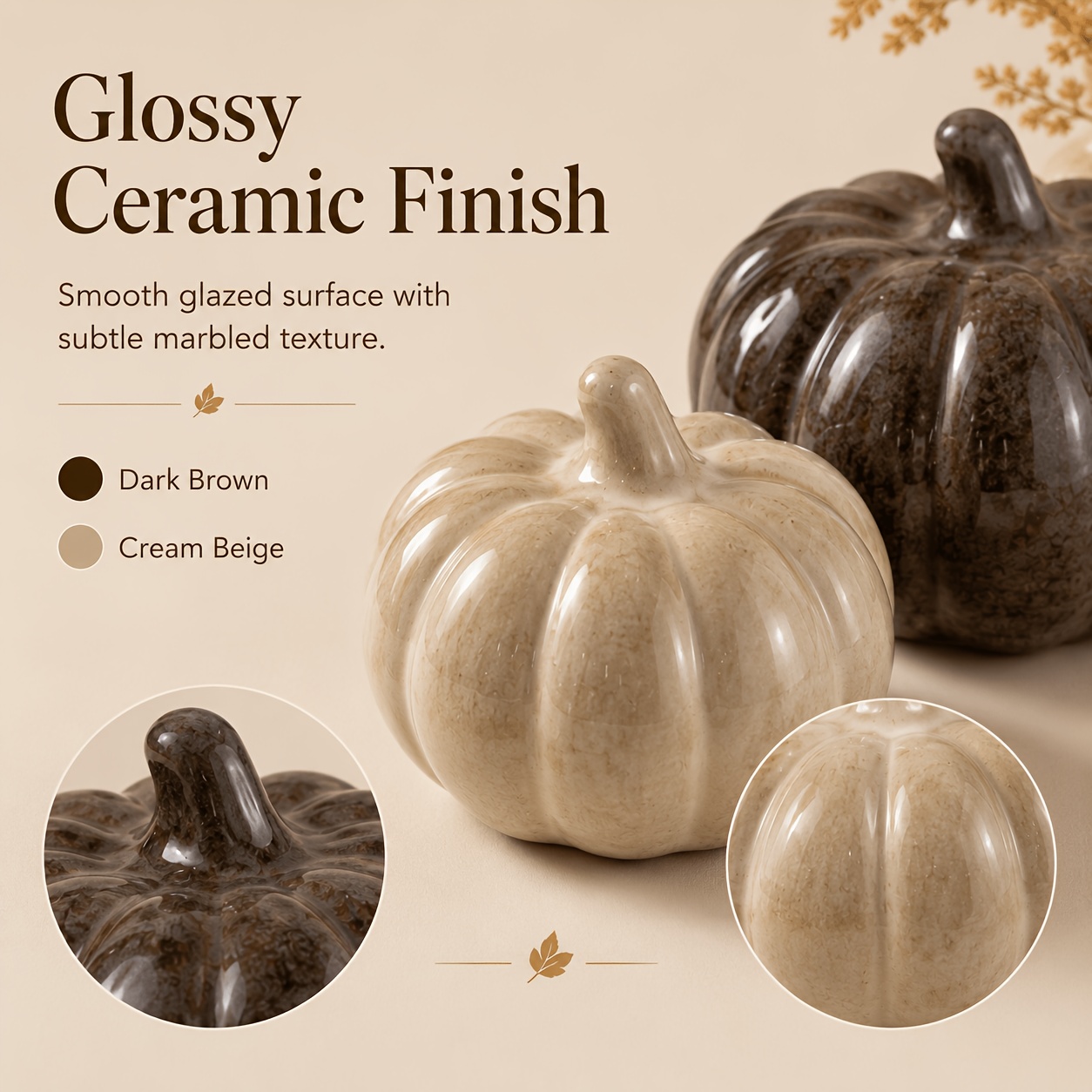 2pcs Glossy Ceramic Pumpkin Decorations for Halloween & Fall