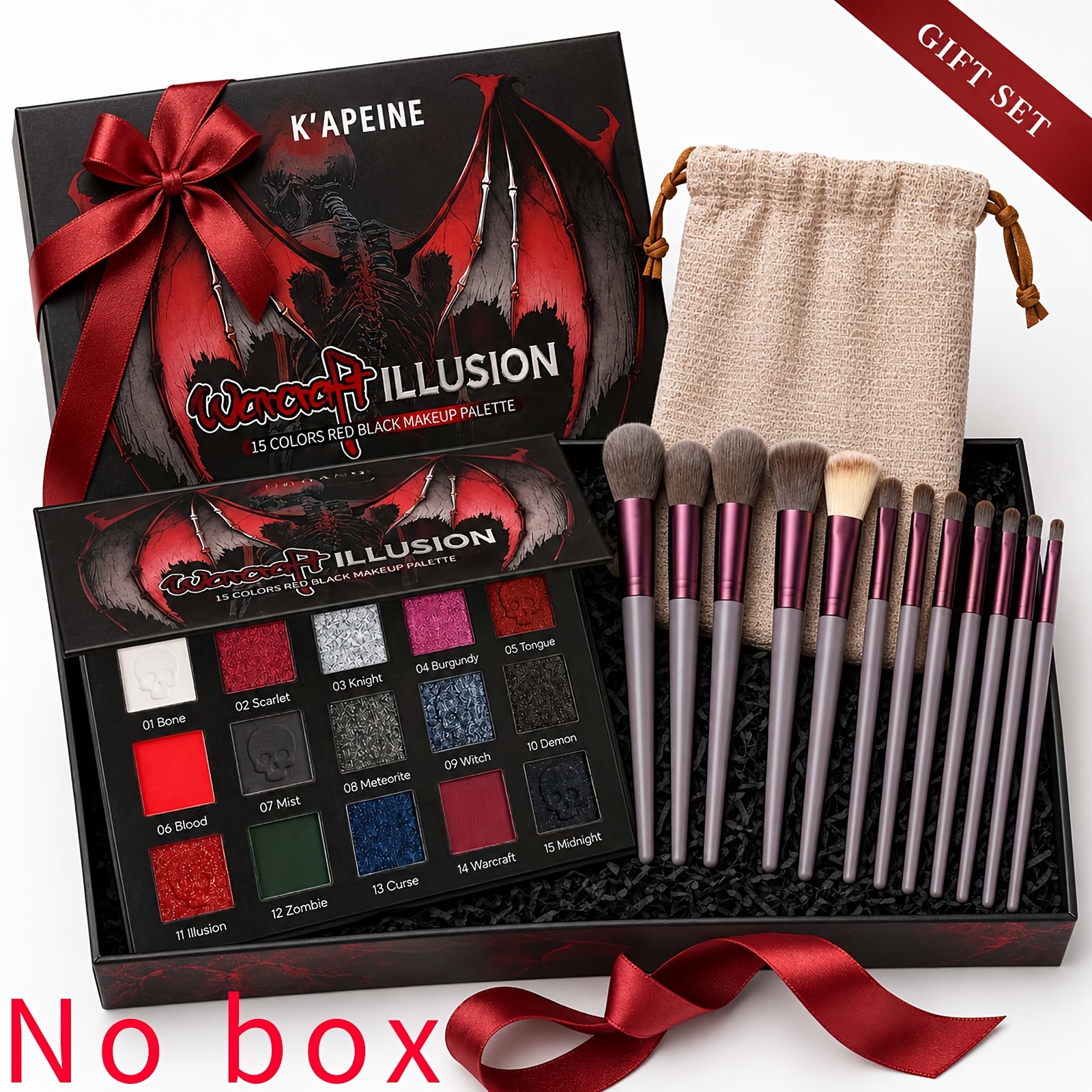 Image of K'apeine Gothic Eyeshadow Palette And Makeup Brush Set - 15-color Red Fantasy Style Makeup Combination (with ), Suitable For Women's Halloween Cosplay Makeup Gift Box (no Packaging Box)