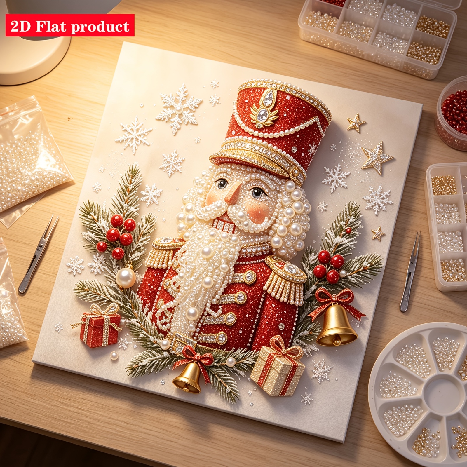 TEMU 2d Flat Christmas Gift Pearl Diamond Painting Nutcracker Creative Holiday Diamond Painting Bell Gift Box Home Diamond Painting Kit Mosaic Craft