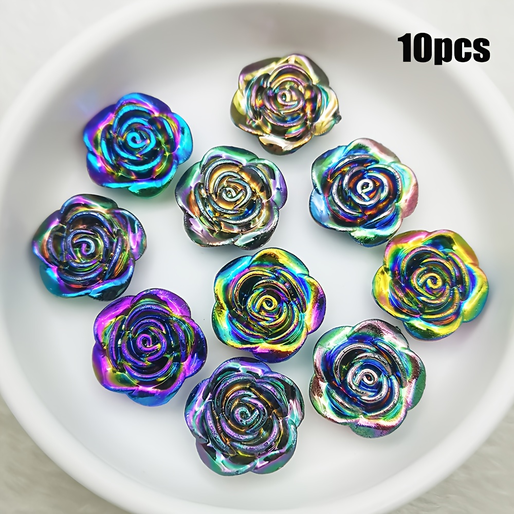 10pcs 1.9cm Straight Hole Black Rose Resin Flower Handmade Acrylic Beads