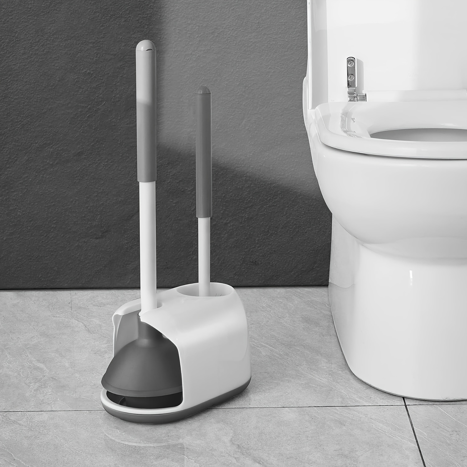 Image of 2in 1 Toilet Brush And Plunger Set, Toilet Bowl Brush Plunger Set With Holder, Bathroom Cleaning Tools, Toilet Brush Plunger Combo, Cleaning Brush, Cleaning Supplies For Bathroom Heavy Duty, Cleaning.