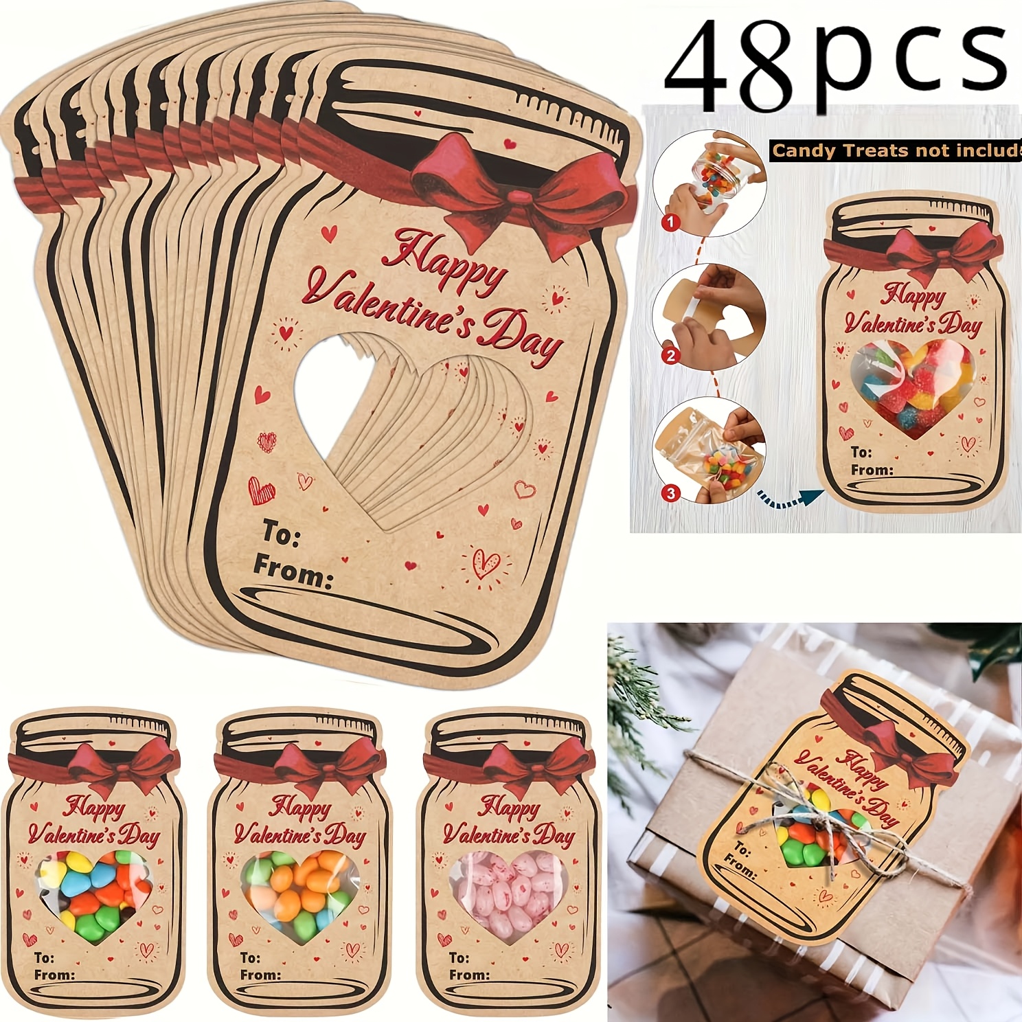 

48-pack Diy Mason Jar Cards, , Personalized Gift Exchange Cards For Valentine's Day, Suitable For , Classroom & Party Favors, Graduation Party Supplies, Exchange Cards, 5.9x3.5 Inches