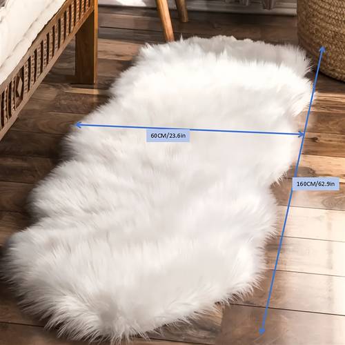 white plush faux fur mat soft washable and bedroom or living room floor mat irregular shape cozy and decor living room decor stylish floor covering knitted texture rugs for living room