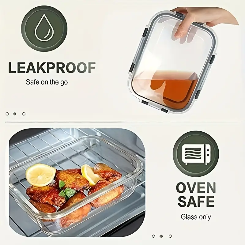 10 glass meal prep containers set airtight leak proof microwave safe dishwasher safe bpa free food grade glass lunch boxes for home kitchen office and outdoor use portion control meal planning and food storage Product details 3