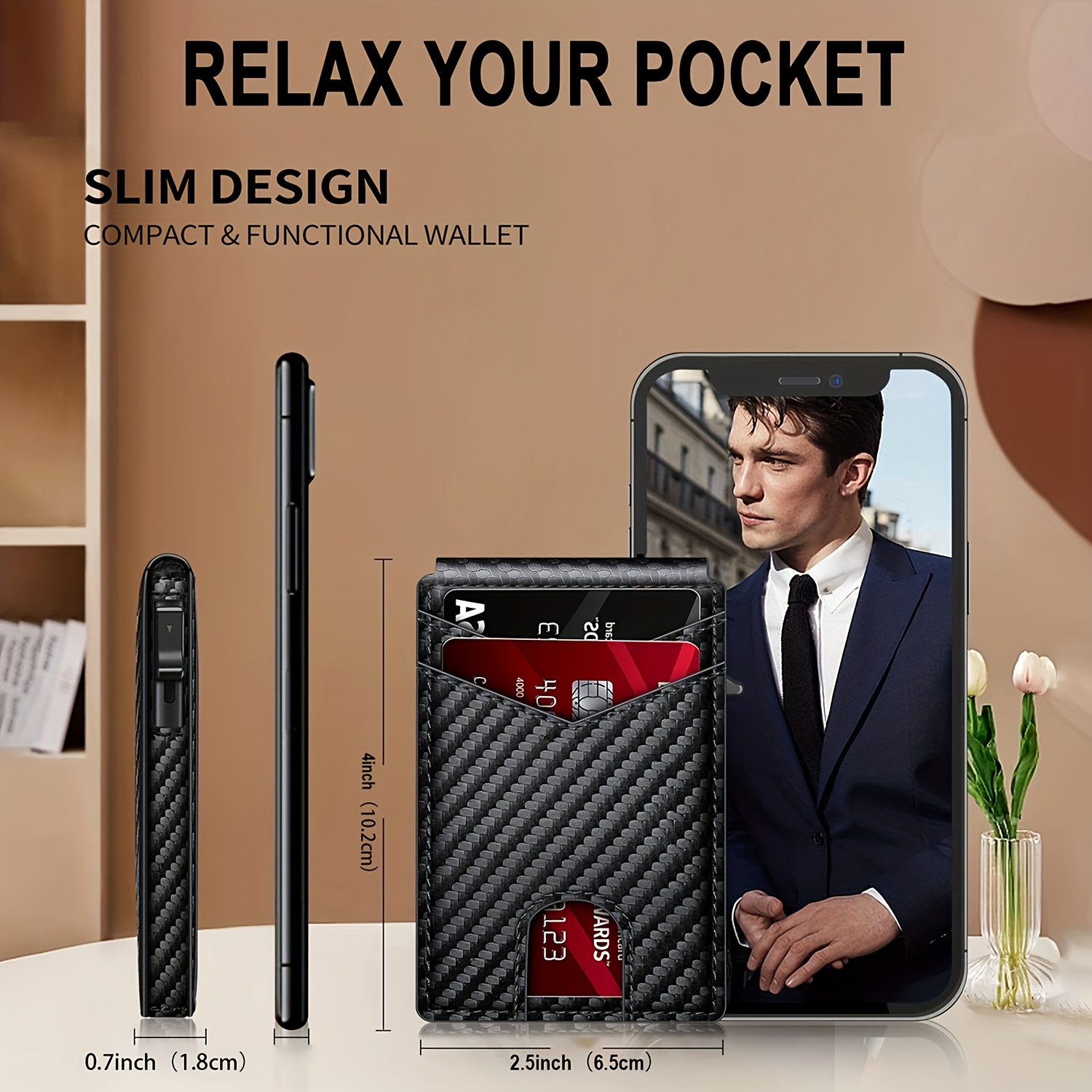 1 rfid blocking   up mens card holder ultra thin carbon fiber texture wallet with multiple card slots and secure closure compact lightweight design for daily use valentines day fathers day gift Product details 2