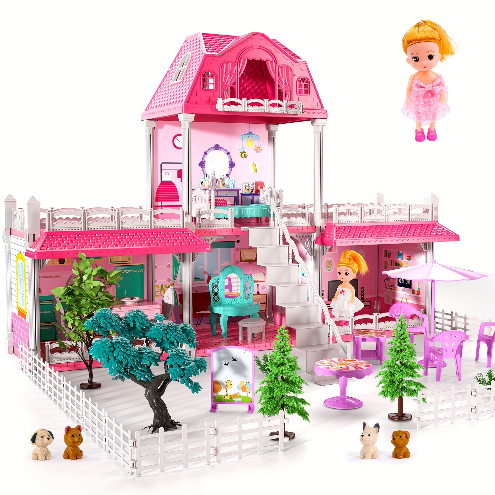 

Doll House For Toddlers Kids Girls, Diy Dollhouse Girl Toys With Dolls, Pets And Furniture Accessories