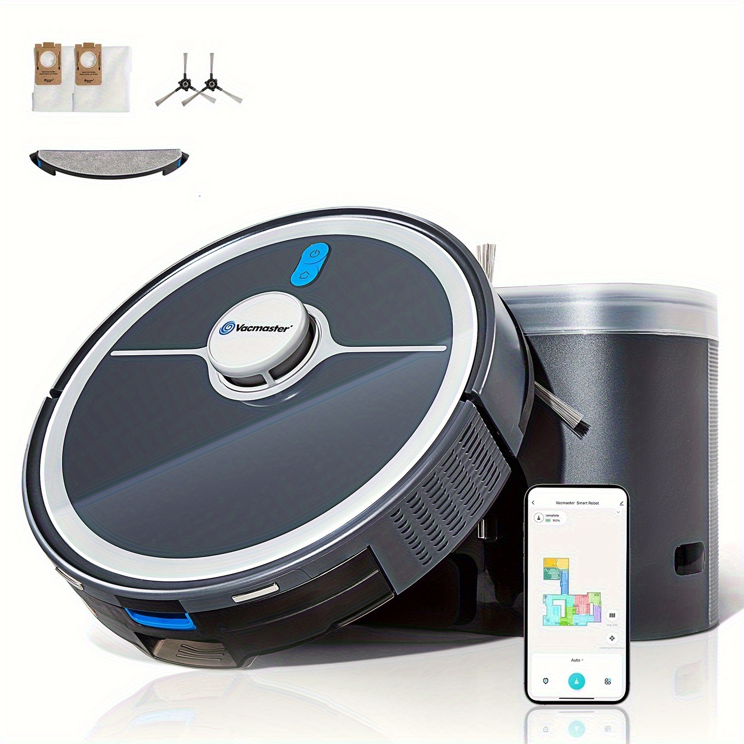 TEMU Vacmaster 3-in-1 Robot Vacuum Cleaner Pet Companion And Mop Combo With Self-empty Station For , Navigation, 3000pa Strong Suction, Multi-floor Mapping For Homes With Pets, Carpet & Hard Floors