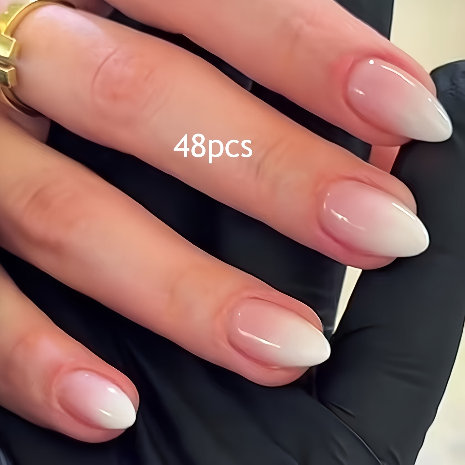 TEMU 48pcs Short Almond Press On Nails Suitable For Women - Ombre Gradient Glossy Acrylic Fake Nails With Gel Polish, Application For Parties,