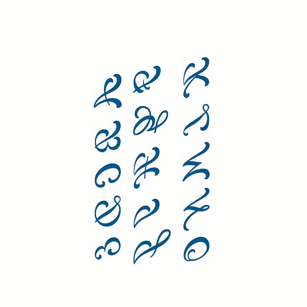 Blue Simple Symbol Text Letters Waterproof Temporary Tattoo Sticker Latin Alphabet Charms Roman Alphabet Body Art Arm Fake Tattoos Sleeve For Women Men Neck Wrists Hands