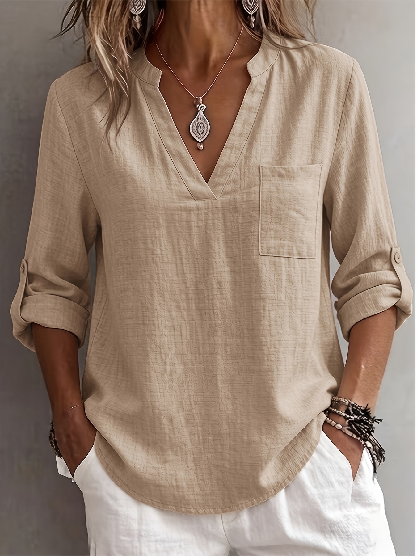 new beautiful     v neck   sleeve versatile womens shirt