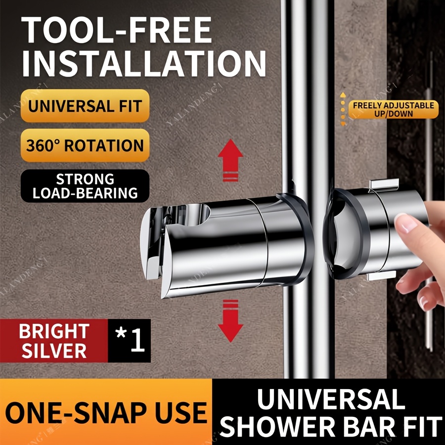 1pc Adjustable Height Shower Head With Cross Bracket, No-drilling Required Shower Pole Fitting, Movable And Base For Bathroom