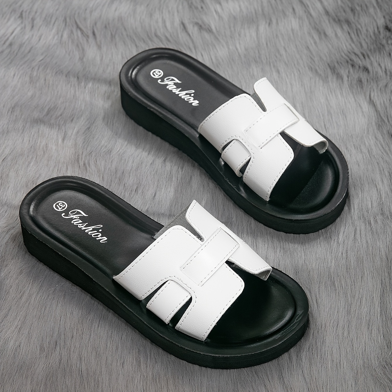 TEMU Elegant Women Shoes Shoes Fashion Women's Shoes, Classic White Letter Upper Women's Slides, Insole Women's Slippers, Middle Style Beach Vacation