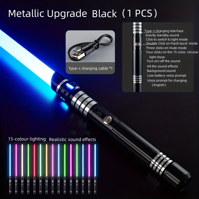 TEMU 15-color 2-in-1 Metal Gravity Sensing Light Sword Rechargeable Sword, Light Up Sword Upgraded Version Party Glow Sword For Halloween And