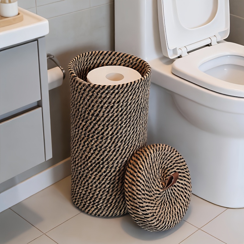 TEMU Panier de rangement pour papier toilette tissé à , disponible en plusieurs couleurs ; Organisateur de salle de bain décoratif adapté aux grands