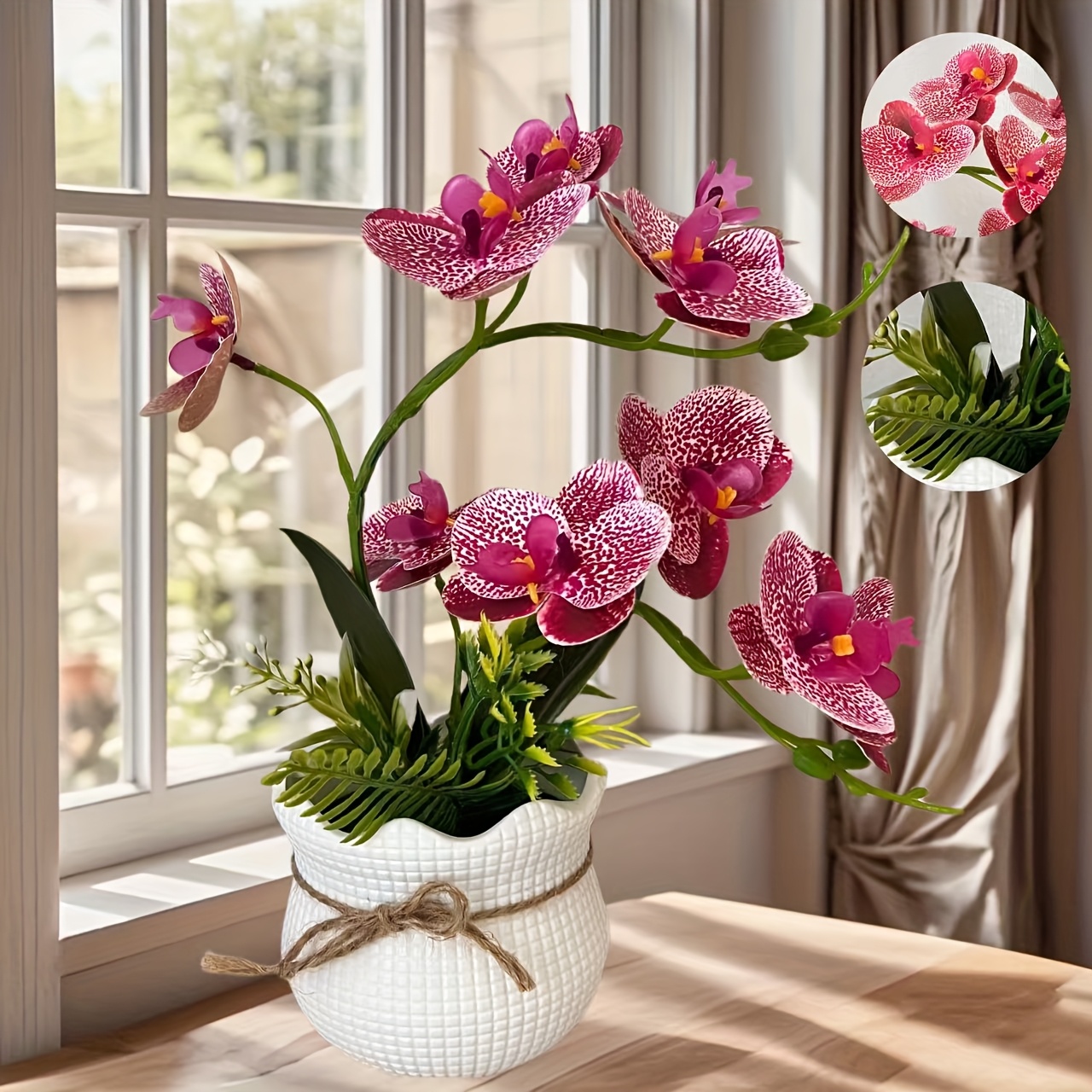 Nieuwe kleine bloemenmand met meer dan tien vlinderorchideeën als bonsai