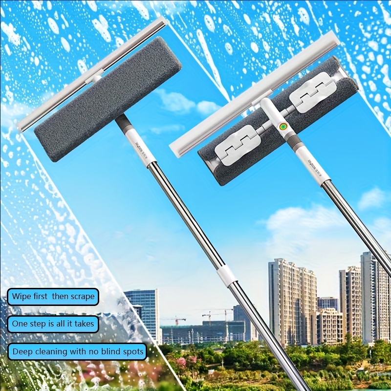 2-in-1 Double-sided Glass Cleaning Tool 53" Retractable Mop With Telescoping Handle & Rotating Head For Windows Shower Glass Car Windshield Floor Surfaces