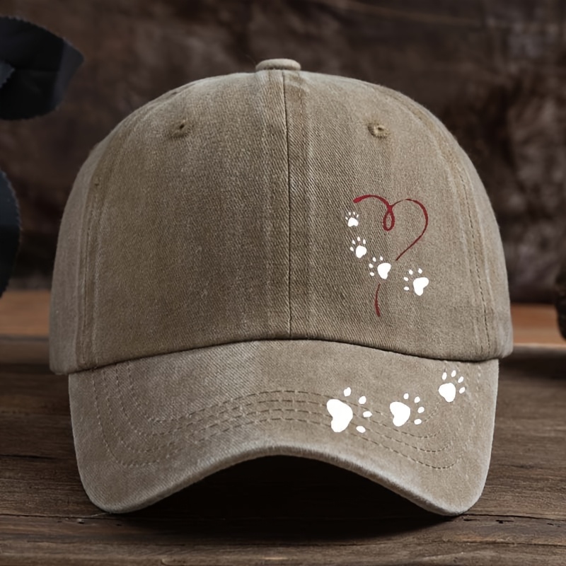 TEMU Casquette de baseball Homme Femme Lavable Vintage à bec de canard Tendance avec de patte de chien et cœur