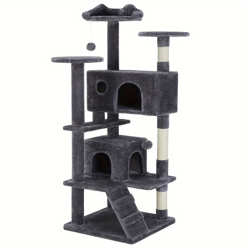 TEMU 54in Multi-level Plush Cat Tree Tower - Large Condo With Sisal Cat Scratching Posts, Climbing Ladder, Platforms, Sturdy Plush Cat Entertainment Toy - Anti-tilt Device, Nice & Easy Assembly