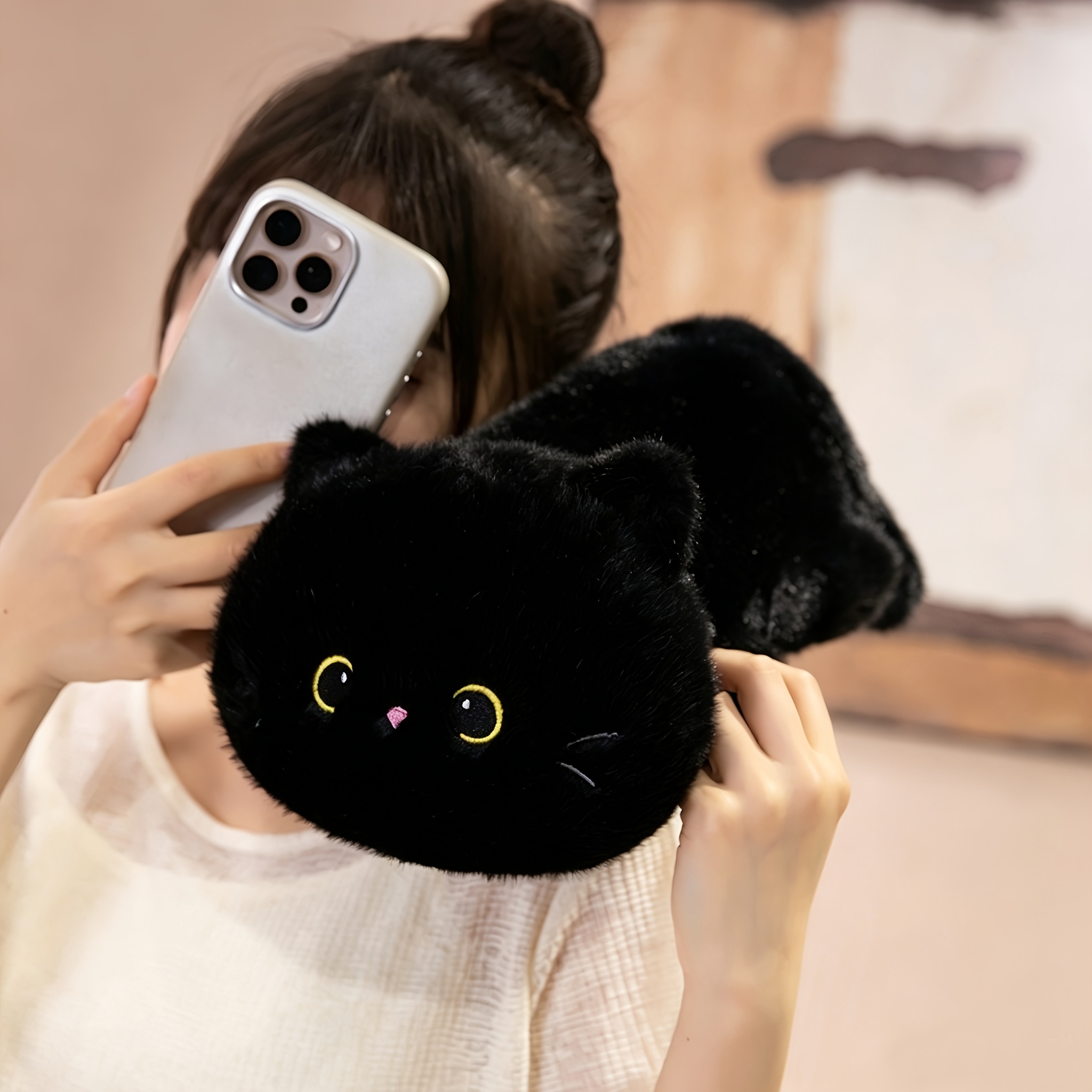 Cute Black and White Cat Plush Doll, Soft and Fluffy