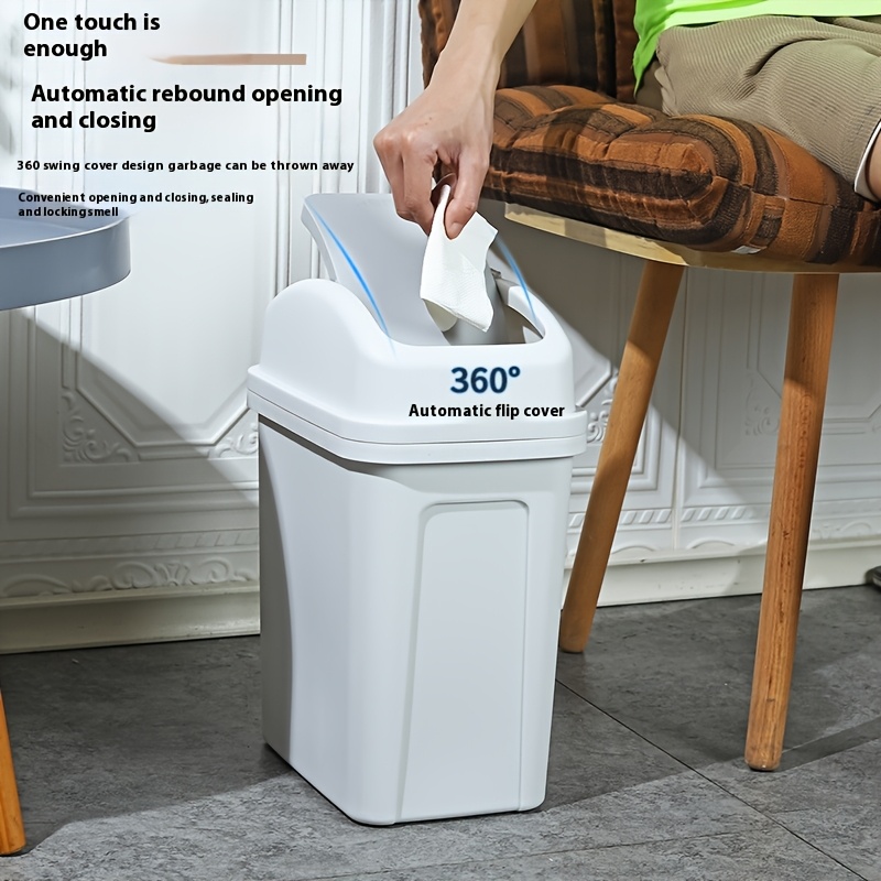 

Thickened Press-top Large Capacity Plastic Trash Can With A Lid, Suitable For Narrow In And Kitchen.