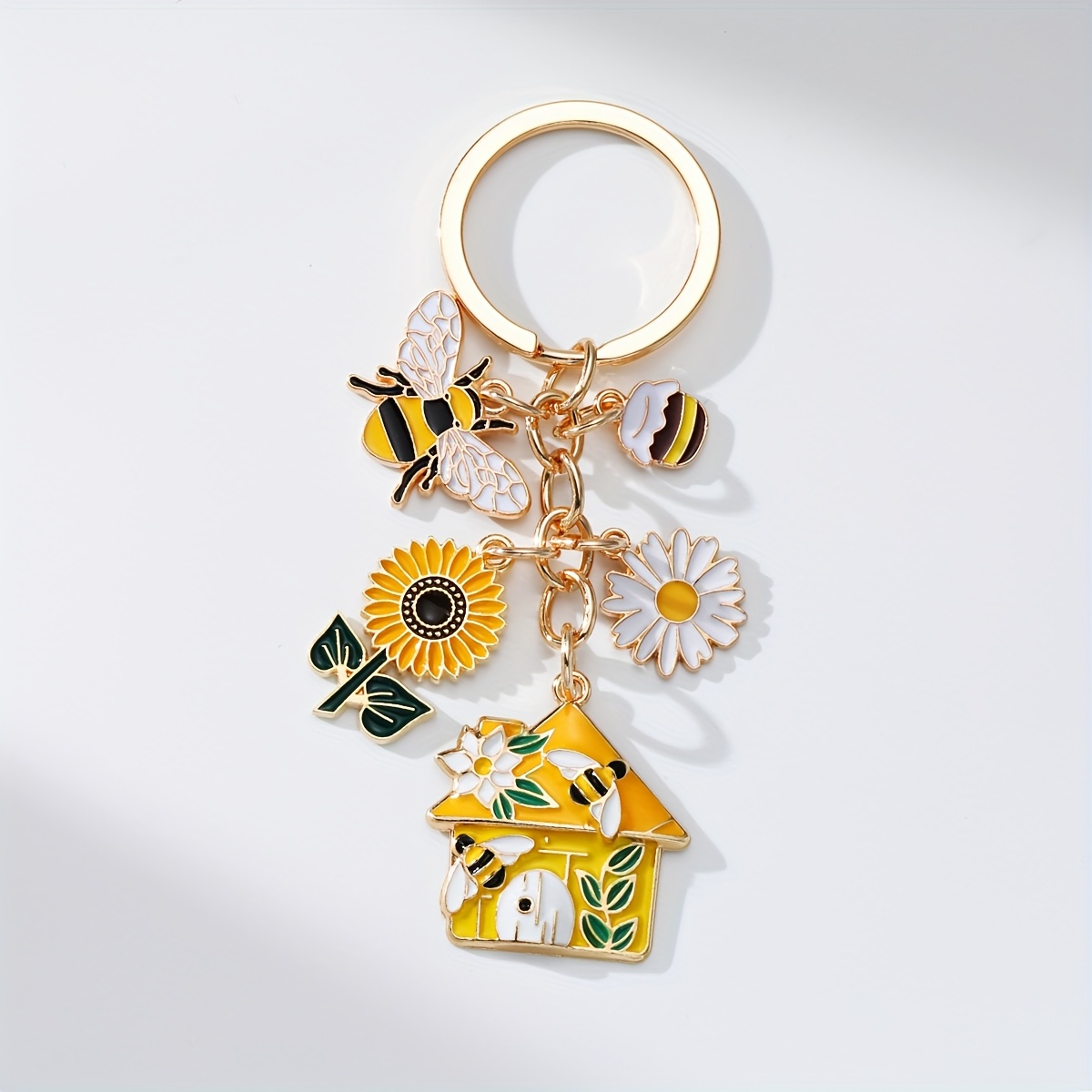TEMU 1pc Portachiavi a Forma di Ape con di Olio in - Con Pendenti Ape, Margherita, , Miele e Casa, Parte della Serie di Insetti, per Decorare Zaini e
