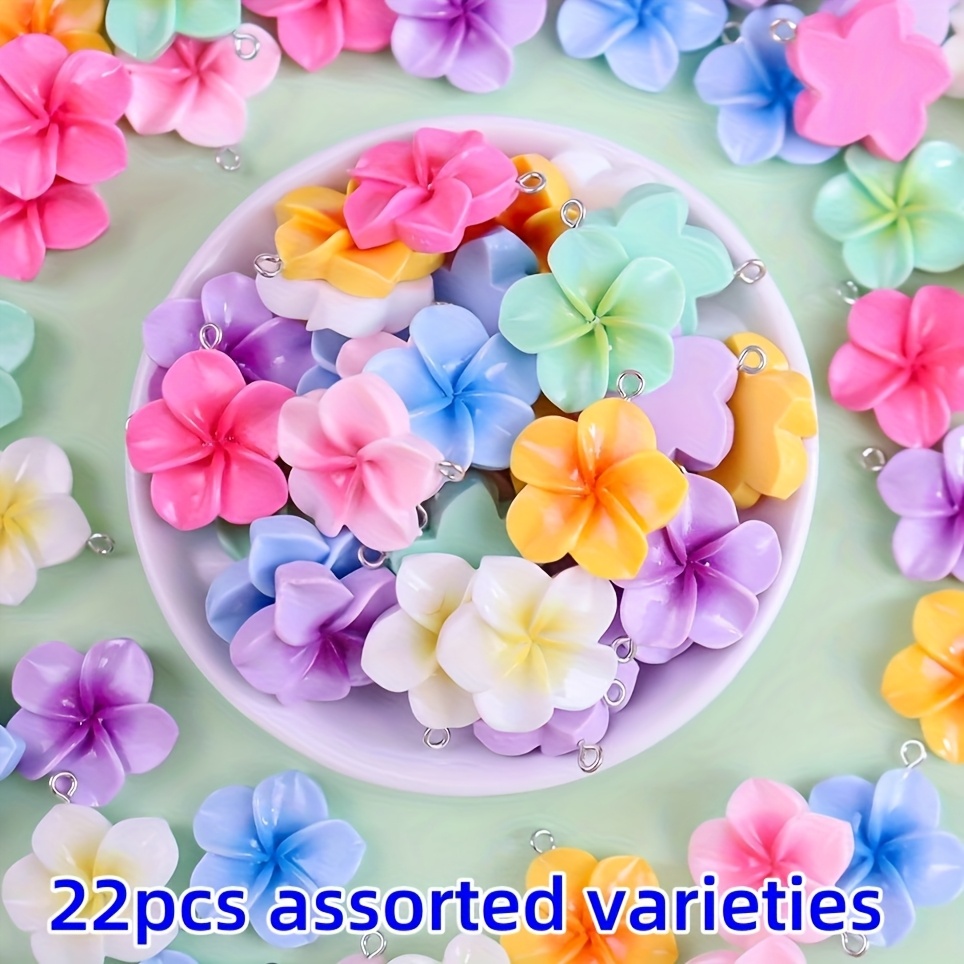 Image of 22pcs Random Mixed Color Vibrant Flower Charms - Mixed Colors Resin Pendants For & Accessories - Durable & Lightweight, Perfect For Crafting Earrings, Necklaces, Bracelets & Phone Accessories
