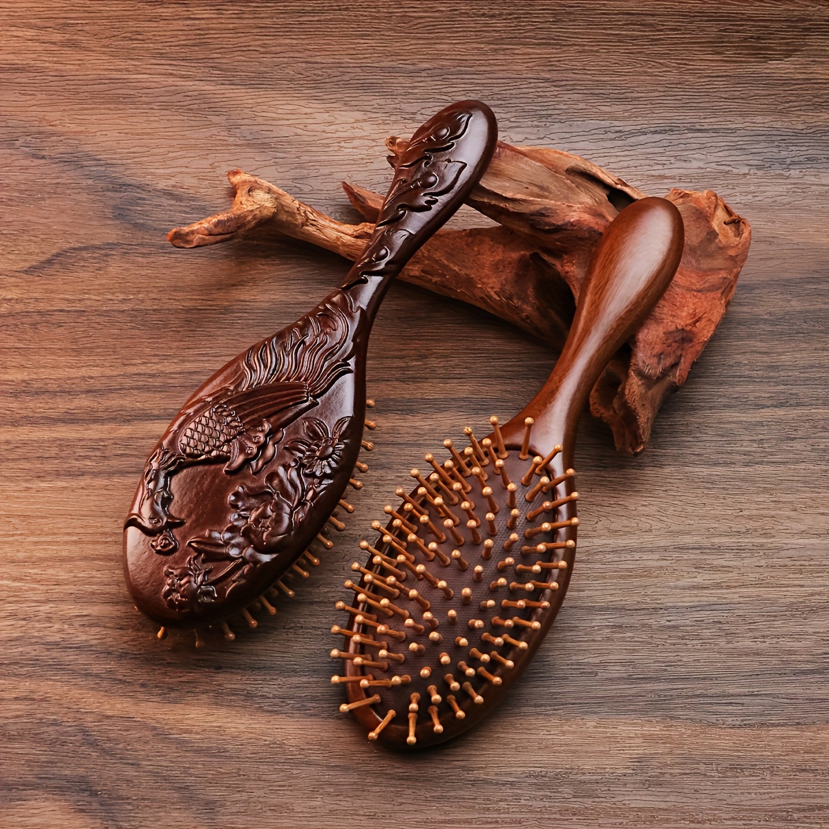 

[1pc Handcrafted Sandalwood Scalp Massage Brush] 1pc Handcrafted Sandalwood Oval Scalp Massage Brush With Wood Teeth - Wooden Comb For All Hair Types, Handle, Detangling Styling Tool