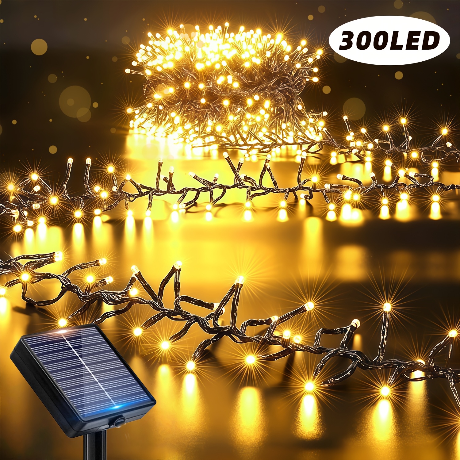 Image of Solar Outdoor Led Strip Lights, 100/200/300led Dark Green Fairy Ambient Lights, 12 Lighting , Auto Light Sensor, For Patio, Garden, Balcony, Camping, Wedding, Halloween, Christmas Decor