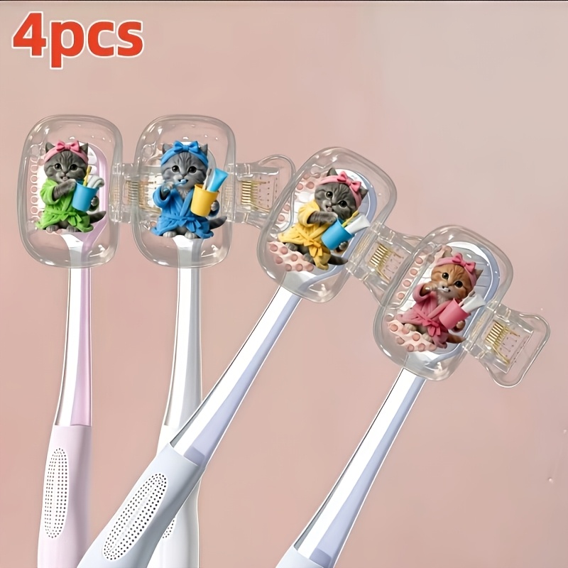 TEMU Juego de 4 fundas para cepillo de dientes con estampado de gatos adorables, portacepillos de viaje y portátil, cepillo de dientes no incluido,