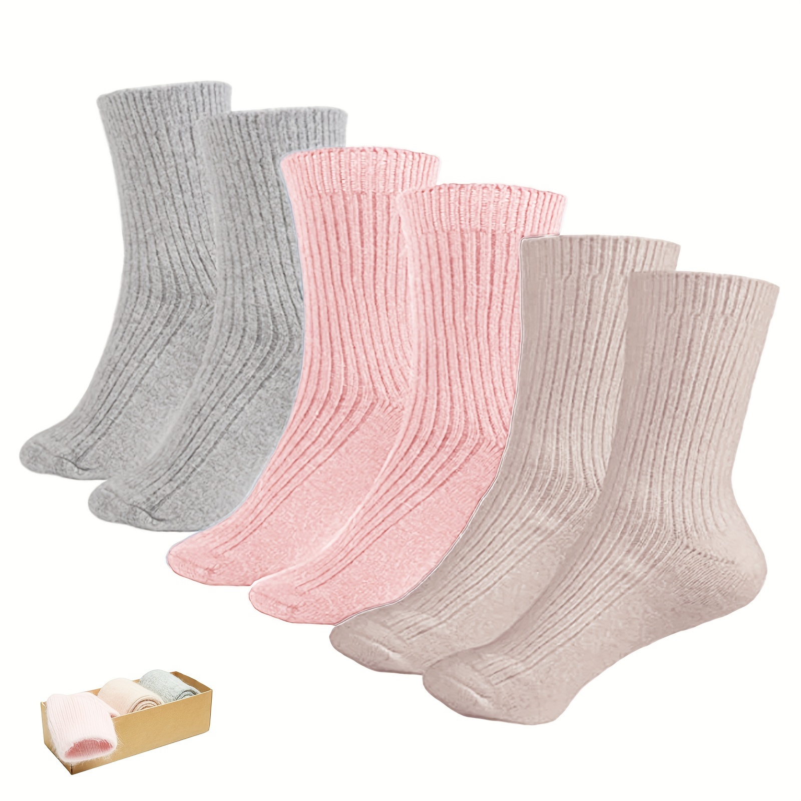 

3 Pairs Women’s Winter Socks - Soft, Warm, And Cozy Ribbed Calf Socks In Gray, Pink, And Beige, Perfect Gift For Holidays Or Everyday