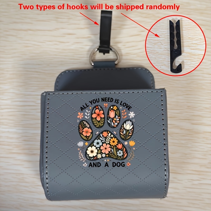 TEMU Simple Floral Cat Paw Design Car Vent Organizer And Storage Pouch, Pu Leather, Car Phone Holder, Car Interior Accessory With Hook, For Glasses,