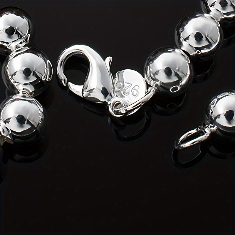 8mm 925 Sterling Silver Bead Necklace, Vintage Boho Style