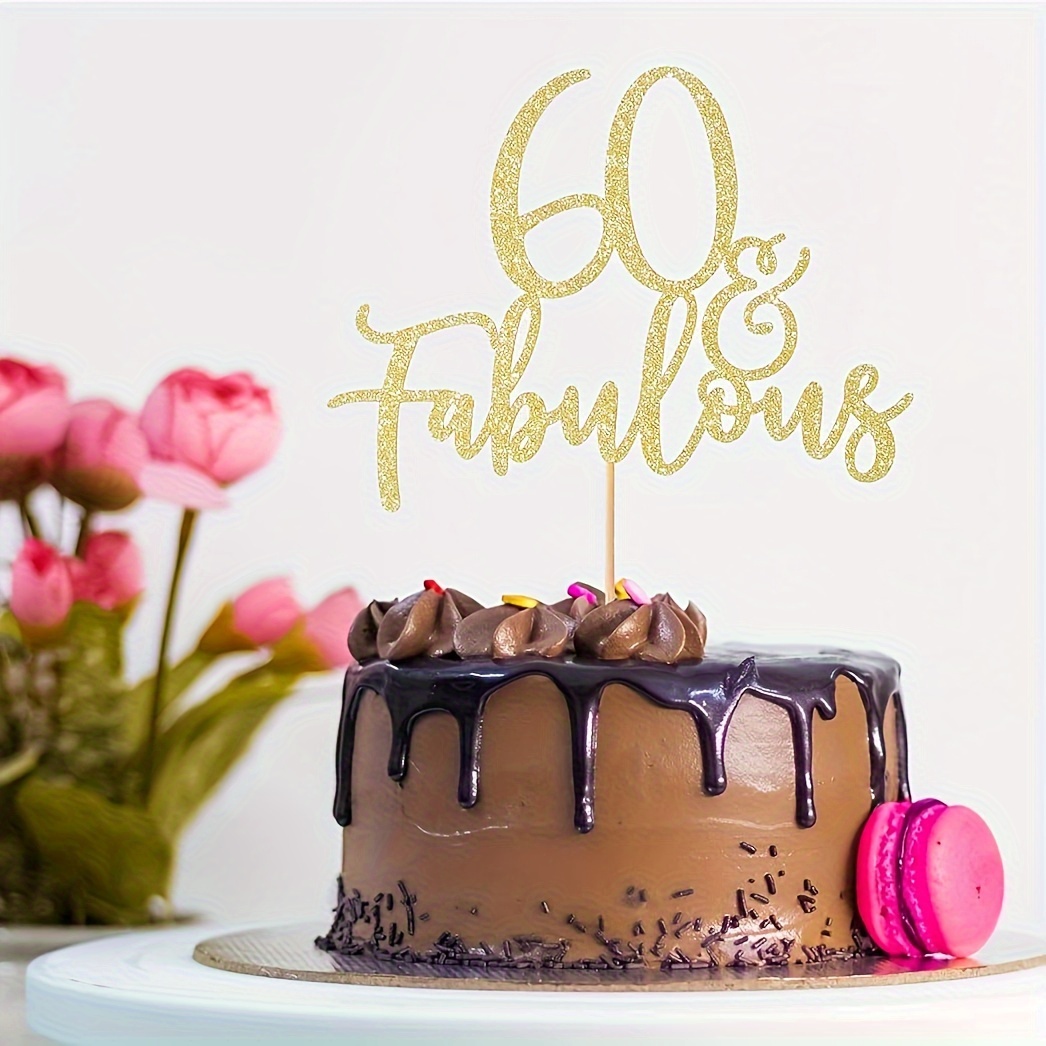 1pc Of Golden 60th Birthday Cake Decoration That Sparkles, Used For Decorating A 60th Birthday Party