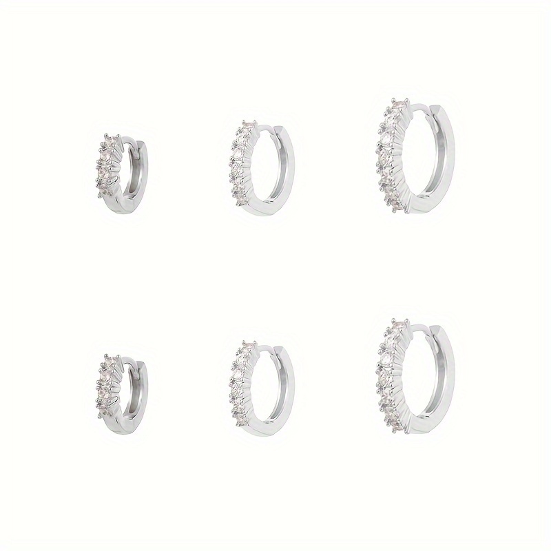 Image of 6pcs Women's Fashion Delicate Small 18k Gold Plated Cubic Synthetic Zirconia Large Medium Small Hoop Earrings Jewelry Set
