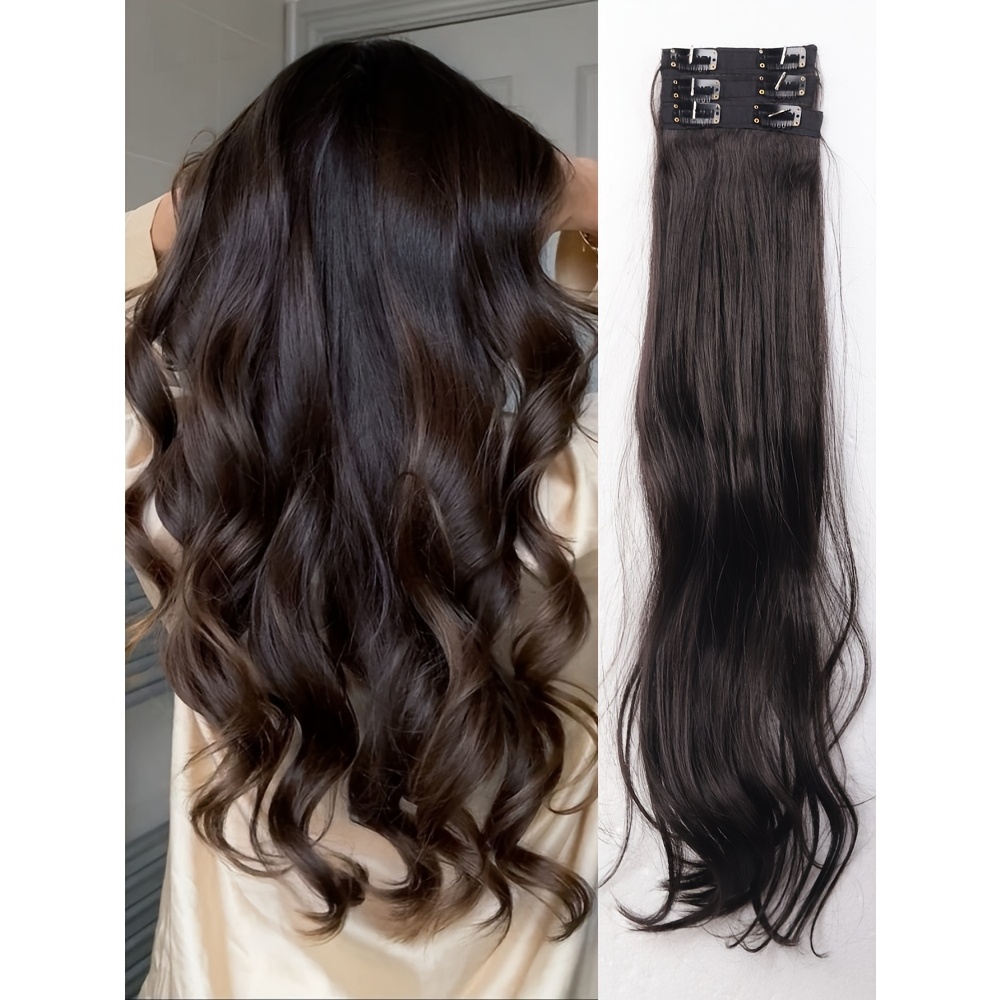 TEMU Lot de 3 extensions de cheveux à clips de 24 pouces pour cheveux clairsemés de femme, mèches synthétiques naturelles invisibles et légères