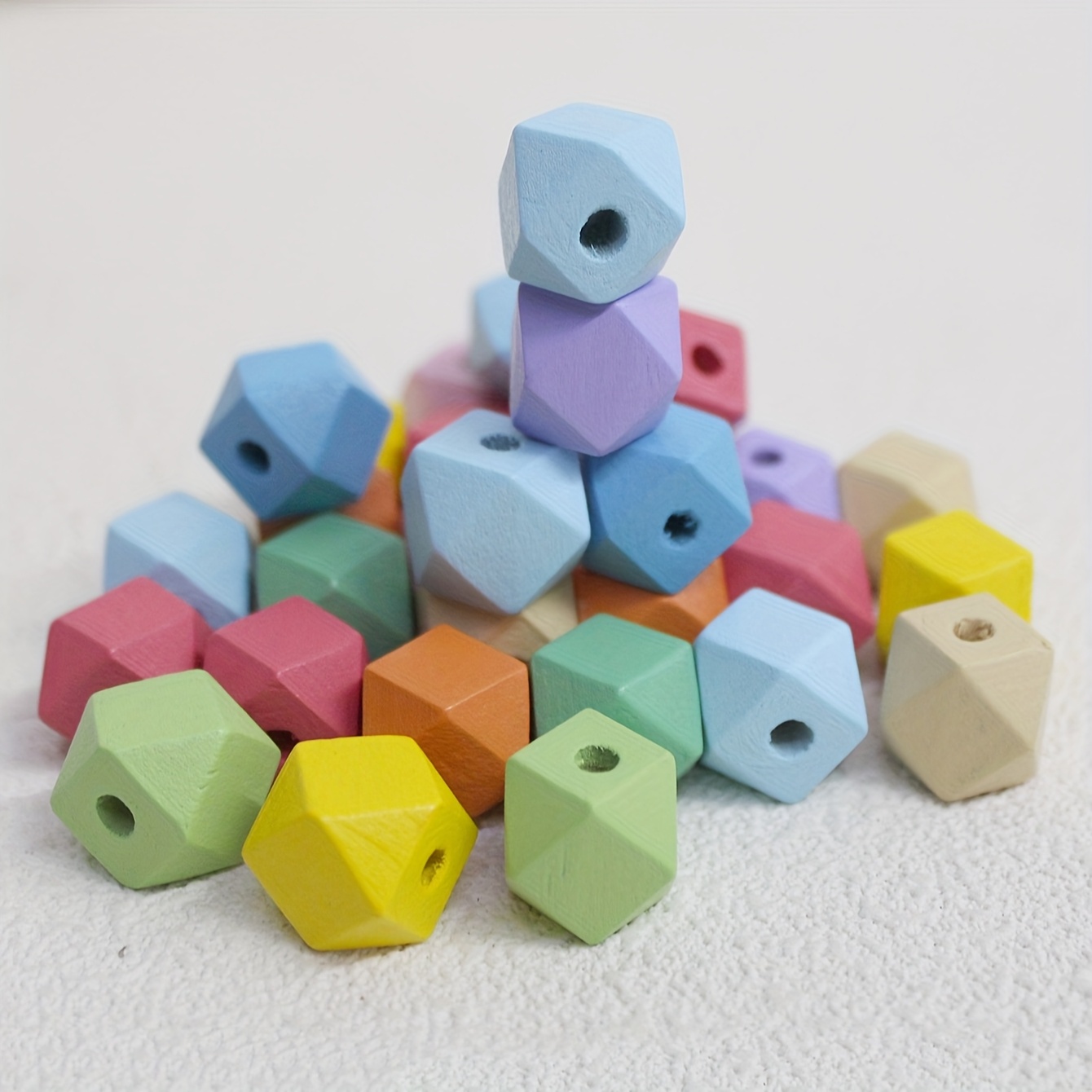 Image of 30pcs Multicolor Mixed Octagonal Wooden Beads, Multi- Creative Geometric Wooden Beads For Diy Craft Decorations And Jewelry Making