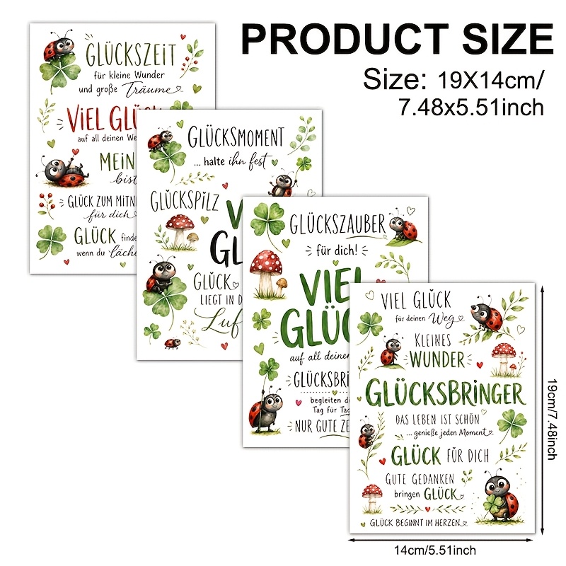 TEMU 4pcs German Good Luck Vinyl Uv Dtf Transfer ( Transfer Paper Sold) Suitable For Cups, 16oz Glass Tumblers, Coffee Mugs, Ceramic, Computer, Phone
