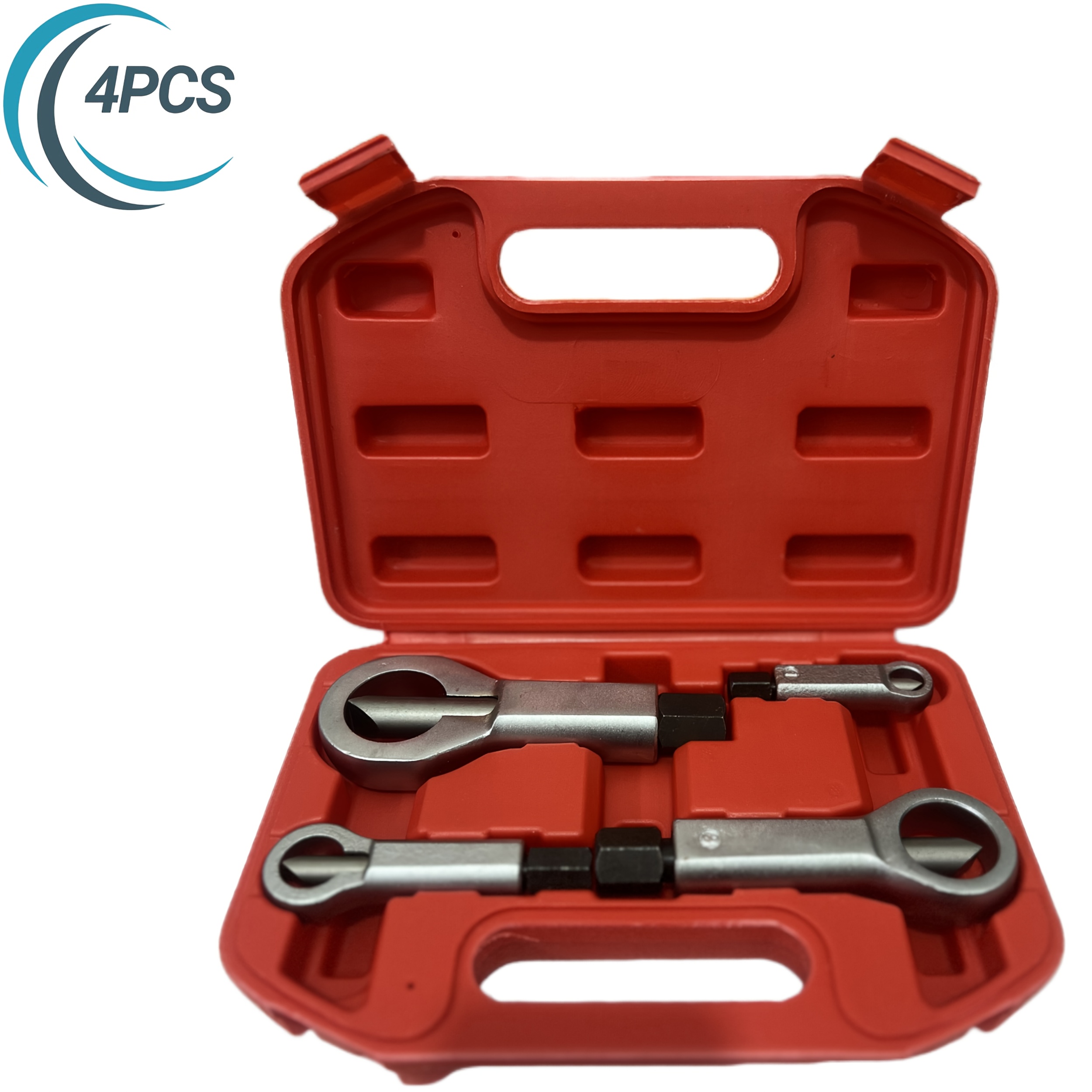 Juego de 4 separadores de tuercas resistentes, herramienta multifuncional de metal para remover tornillos y tuercas rotos, dañados y corroídos, incluye rompetuercas resistente a la oxidación con mandíbulas intercambiables y caja de almacenamiento, diseño robusto, separadores de alta resistencia