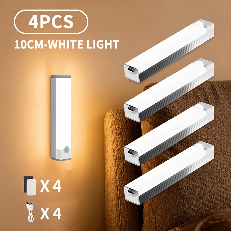 TEMU 4-pack Motion Sensor Night Light, Usb Rechargeable Portable Lamp, Warm White Light, Dimming, Magnetic Wall Light, Suitable For Bedroom, Kitchen,