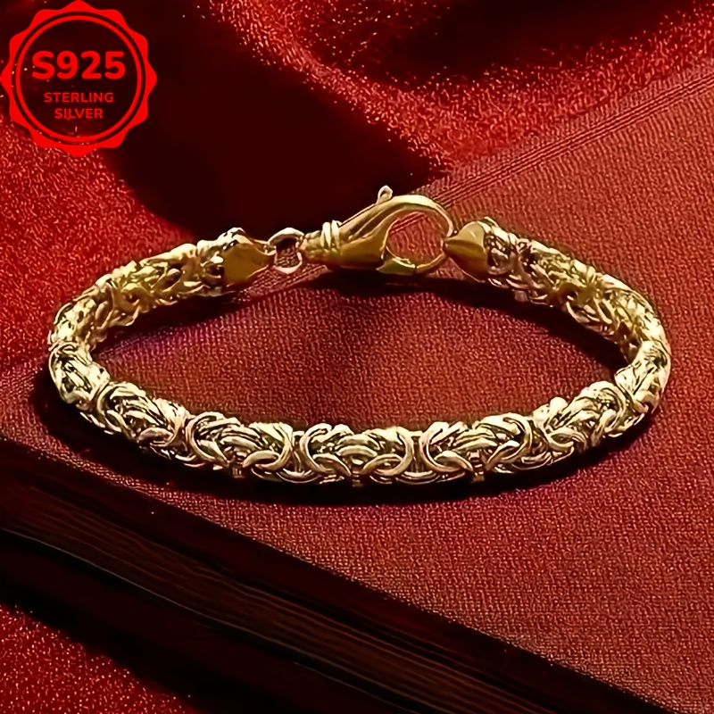 

18k Gold-plated Grass Rope Gold Bracelet, 925 Pure Silvery, The For Men, Suitable For , Party Wear, Birthdays, Valentine's Day, Father's Day, Any Holiday, Perfect Gift, Comes With A Box