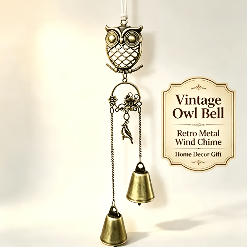 TEMU Owl Double Bell Wind Chime Porch Door Decorative Ornaments, Indoor And Outdoor Wall Hangings, Christmas Thanksgiving Housewarming Commemorative