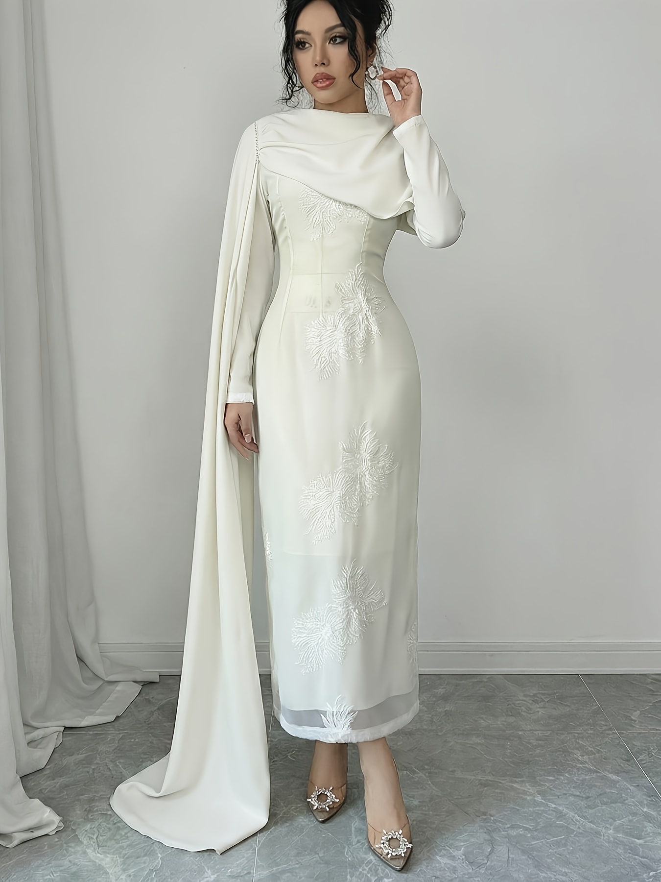 open lace back dress Modest Long Sleeves Wedding Dresses Lace Winter Ball Gown Formal Party Dress US14 / Custom Color main image 1