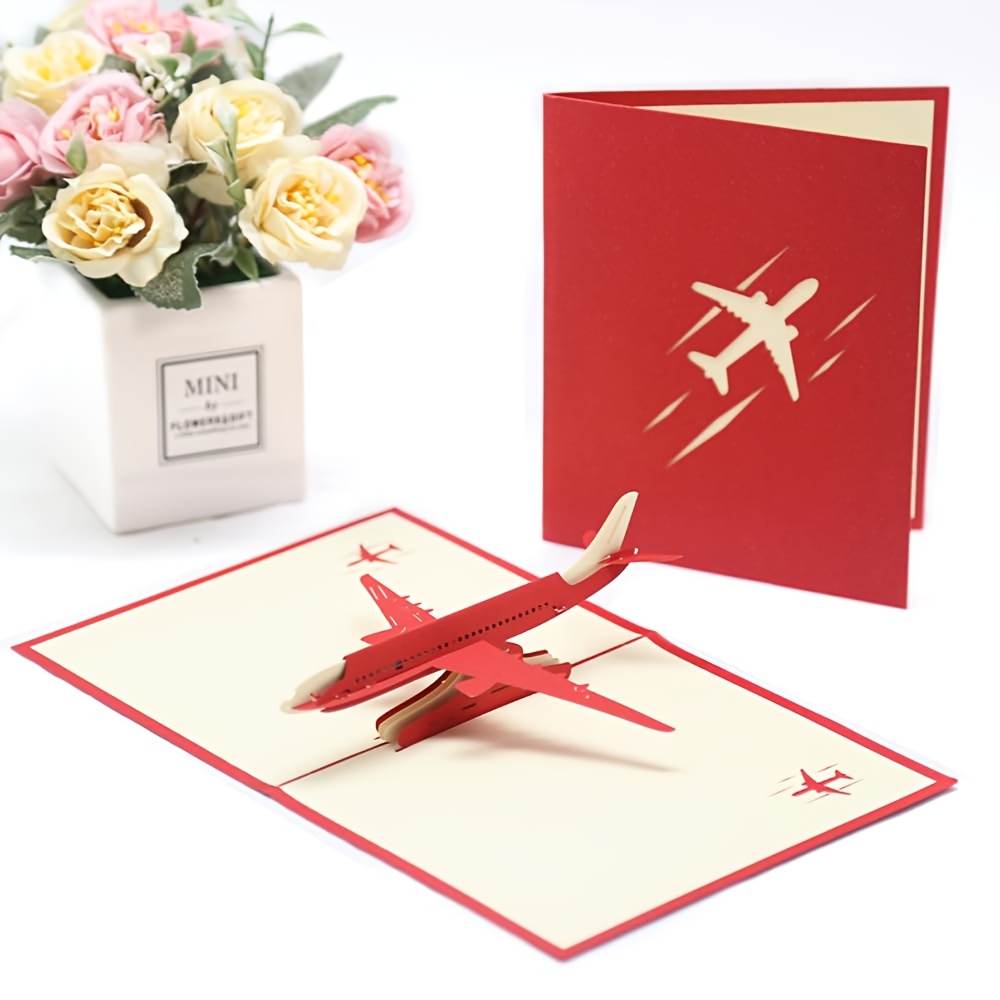 Artikelbild rotes flugzeug / graues flugzeug / blaues flugzeug  -up grußkarte für alle anlässe – geburtstag, jubiläum, abschluss,  , vatertag, ruhestand, piloten, flugzeugreisende