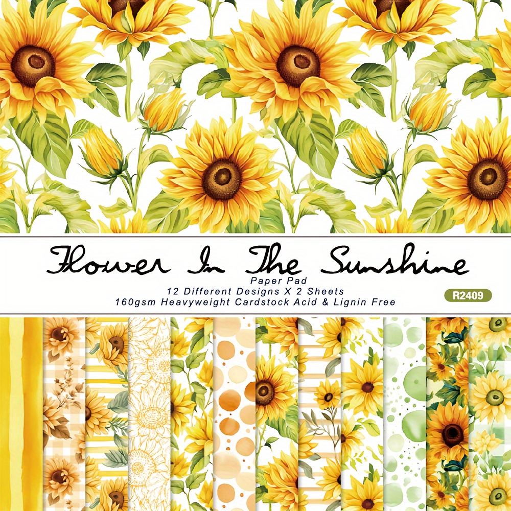 

Alinacutle Sunflower In The Sunshine 24 Sheets 6"x6" Matte Finish Pattern Paper Pad, Recyclable Heavyweight Cardstock For Scrapbooking, Diy Cards, And Holiday Gifts - 164.5gsm