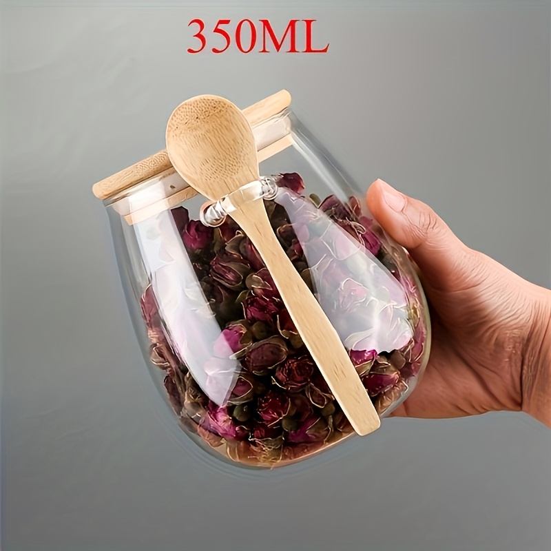 TEMU 2 pezzi 1 barattolo e 1 cucchiaio: Barattolo ermetico in vetro con cucchiaio - per caff癡, zucchero, t癡, sale, caramelle e spezie | Organizzatore