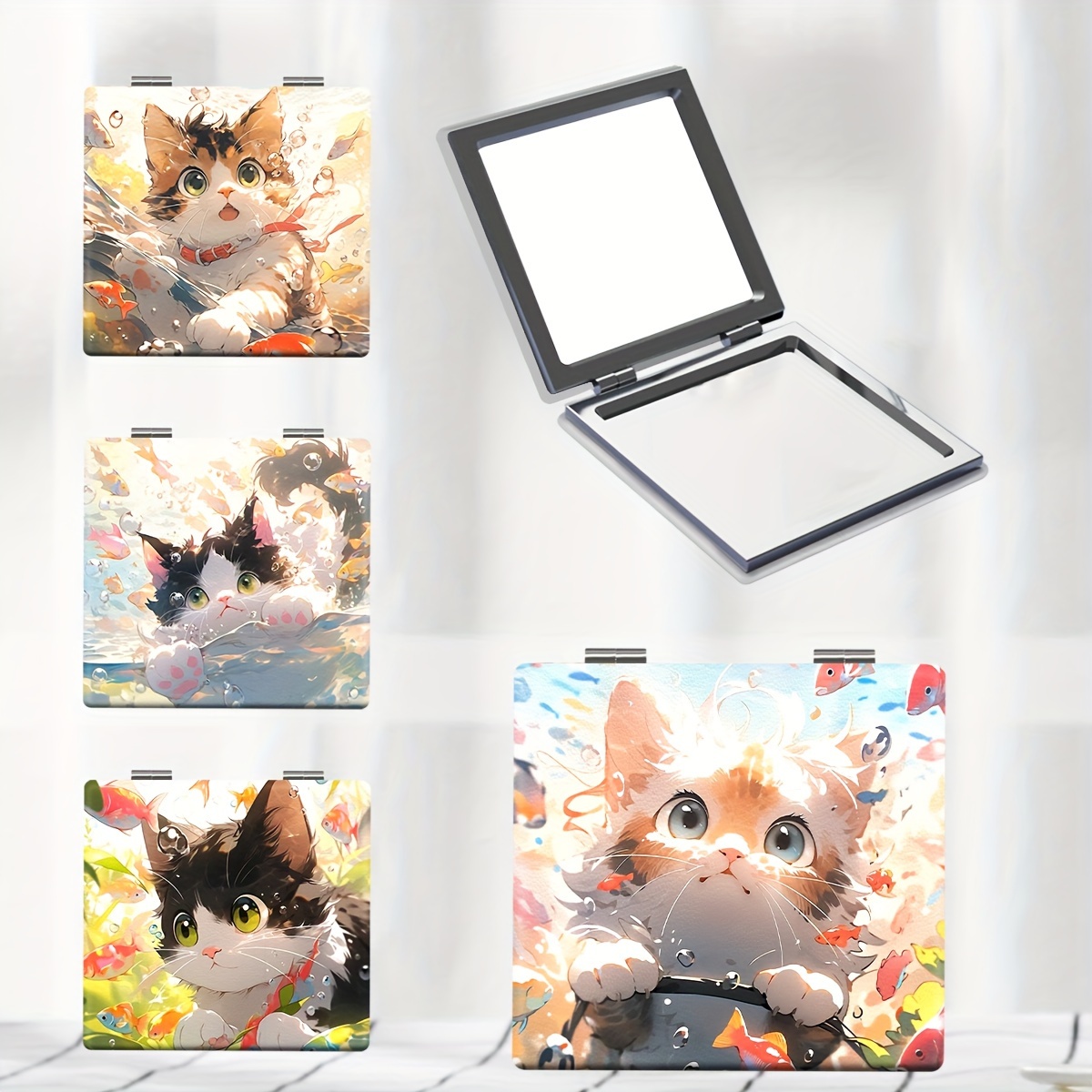 

1pc Portable Pocket Makeup Mirror, Foldable Hd Cute Cartoon Kitten Series Small Mirror, Outdoor Personal Care Supplies, Small Mirror Gift