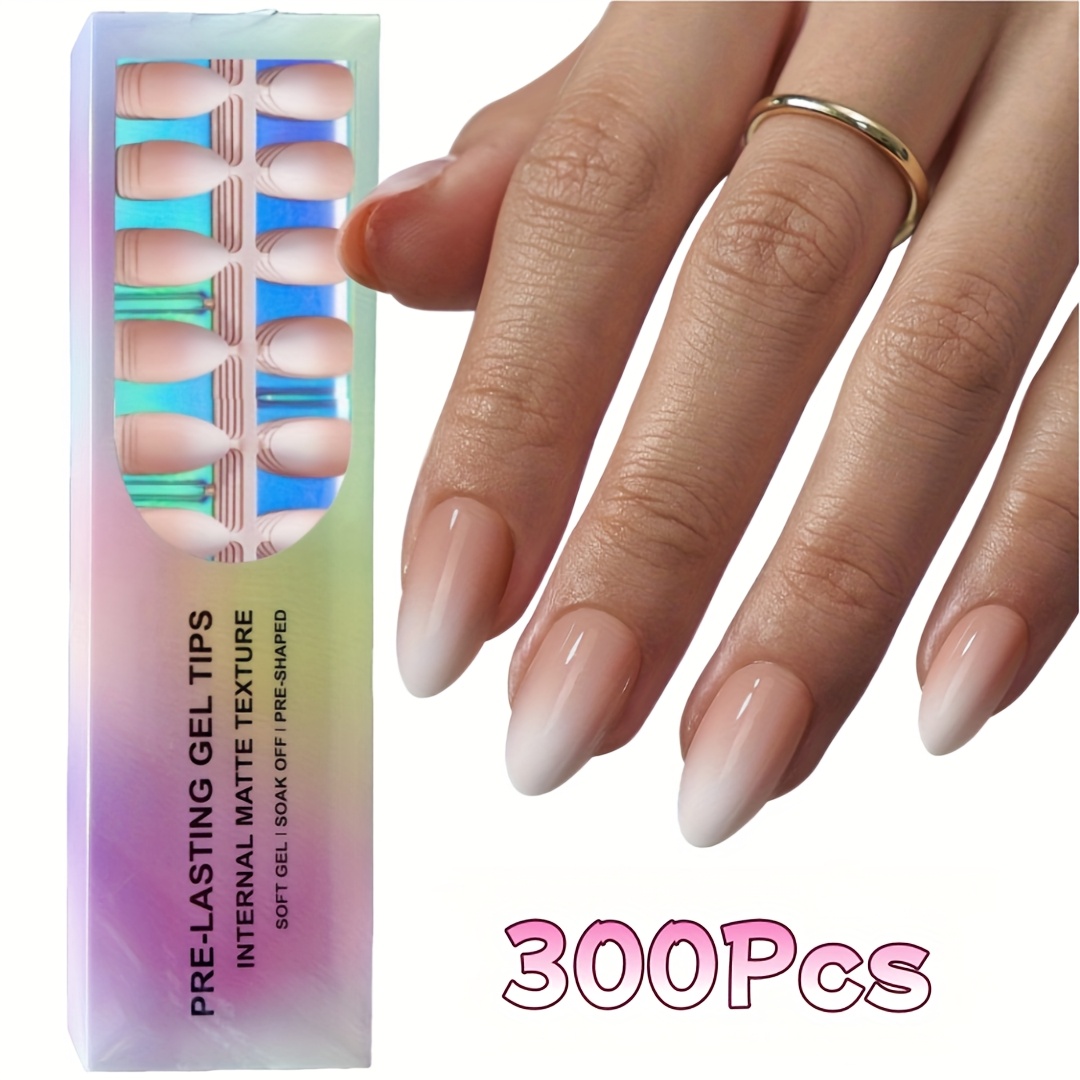 Image of 300pcs Short Almond Press On Nails, Nude Color Ombre Soft Gel Nail Tips, Used As False Nails For, Easy And Versatile Style In 15 Sizes Suitable For Women