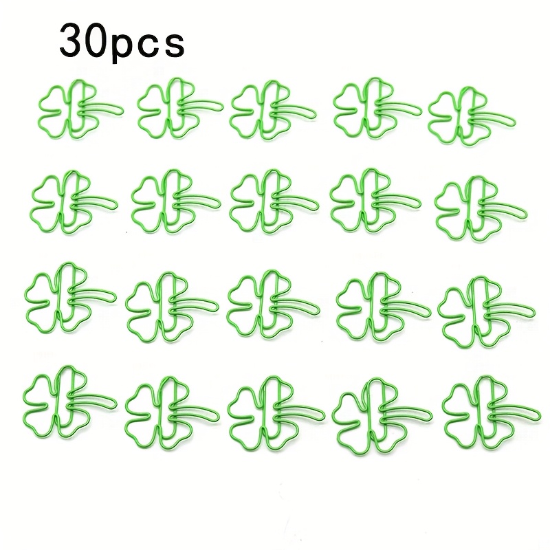 Image of 30pcs Green Iron Clover Paper Clips - Decorative & Functional Office Supplies For Organizing Files, Notes, Stationery - Durable Plant-shaped Clips For Home, Office, School