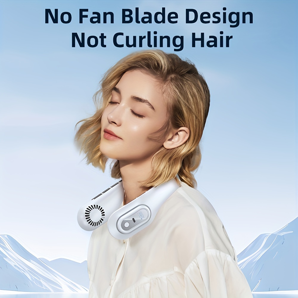 1pc bladeless portable neck fan with high velocity feature usb rechargeable wearable fan with button control 2 5w personal cooling device for indoor and outdoor use   with 3000mah lithium battery details 0