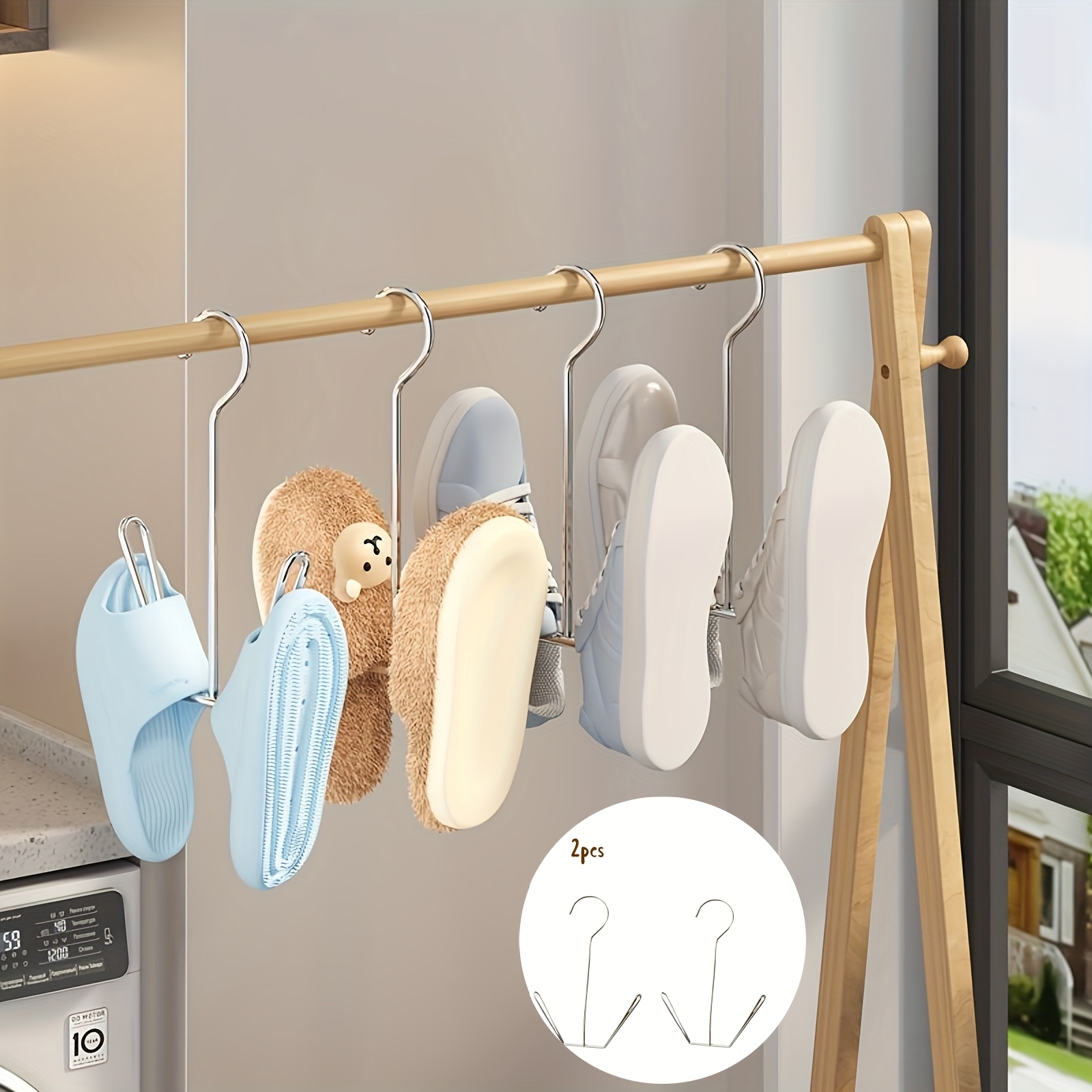 

2/6pcs Stainless Steel Shoe Rack Hooks - , Space-saving Hanging Organizer For Closet, , Windproof Design For Home & Laundry Storage